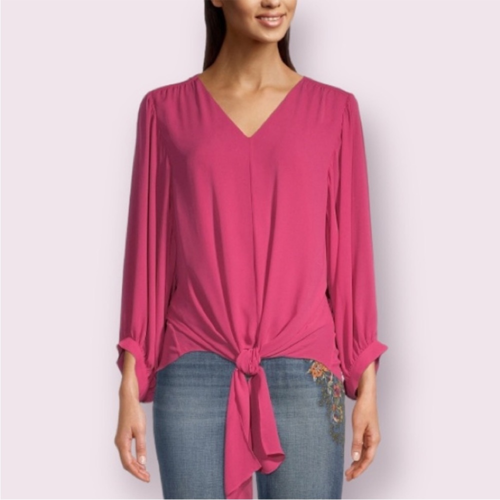 Chicos Tie-Front Crepe Blouse
